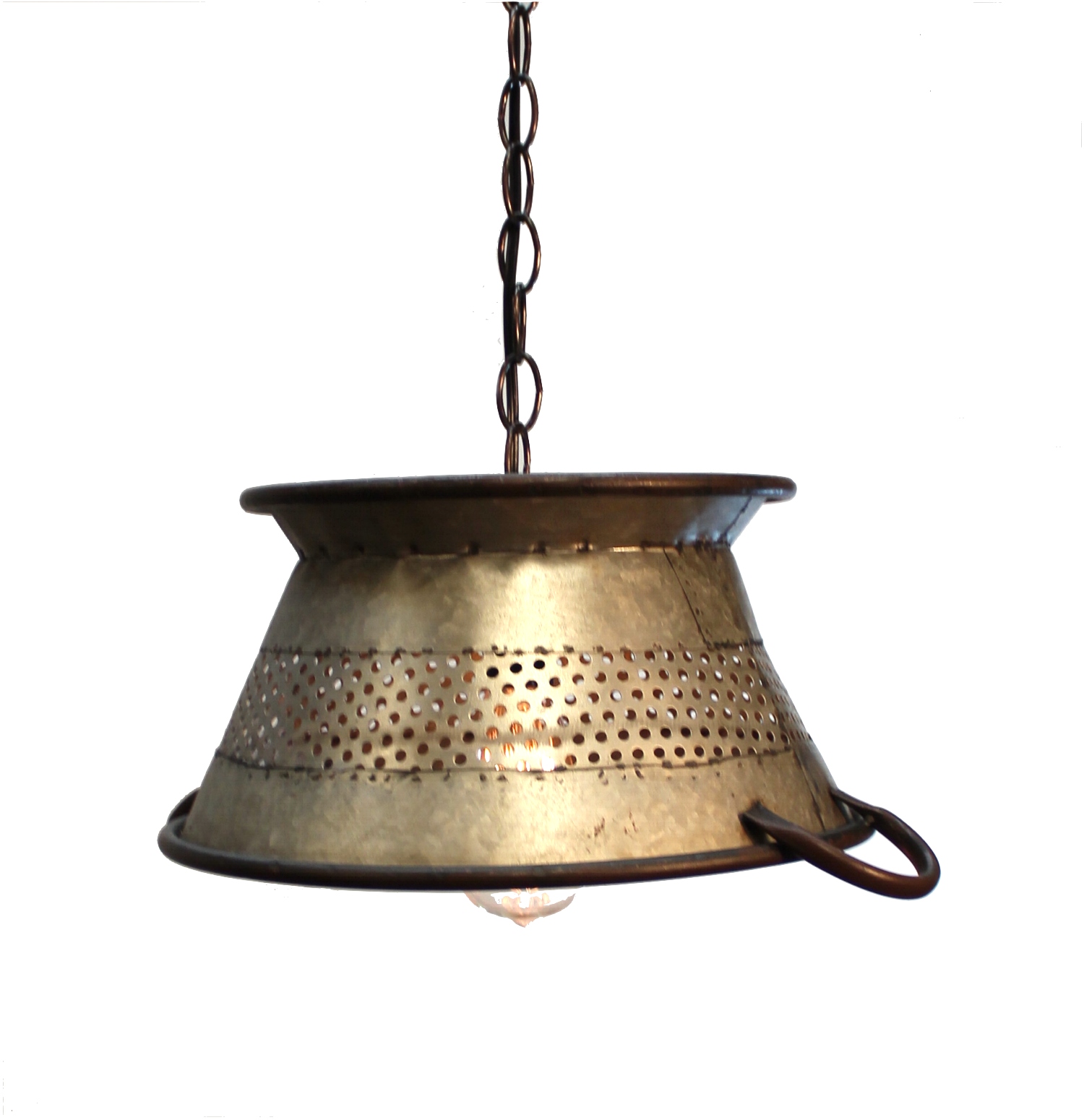 Galvanized Tin Colander Pendant Light Big 19" Diameter Antique Style 1