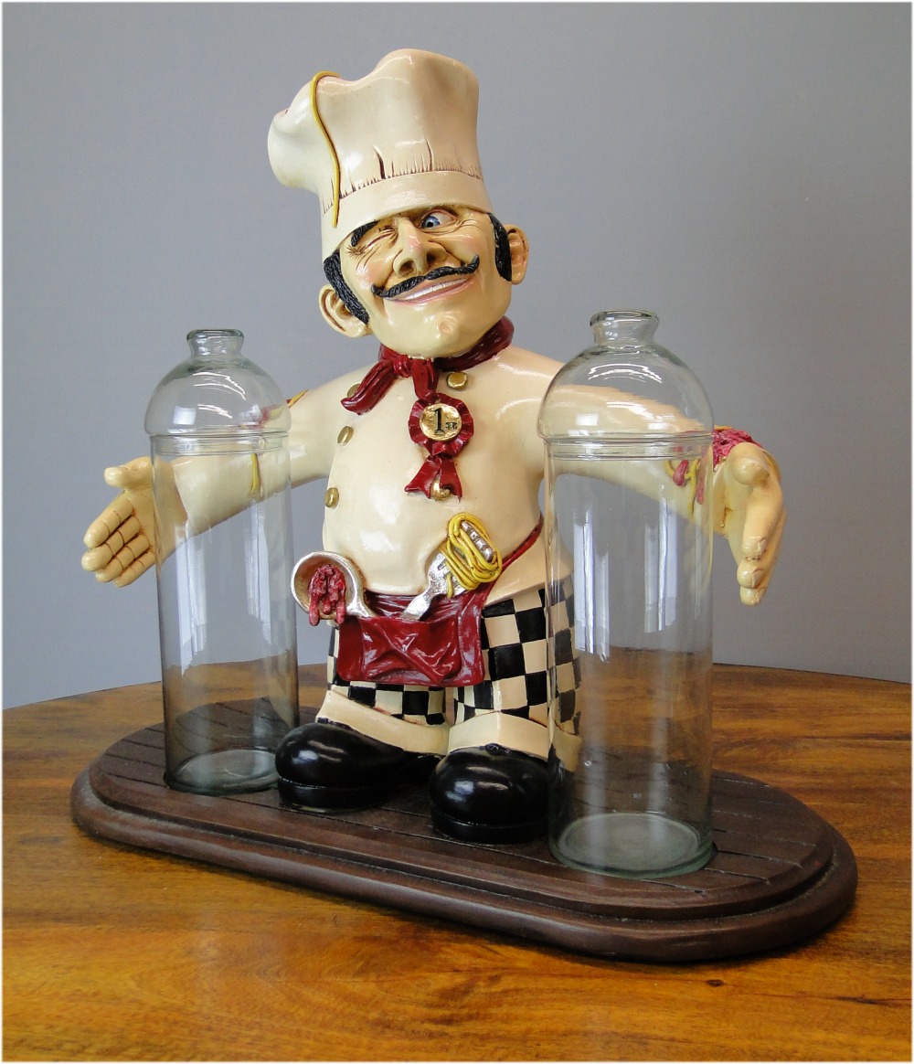 Pasta Chef with Two Glass Canisters Statue for Kitchen or Restaurant