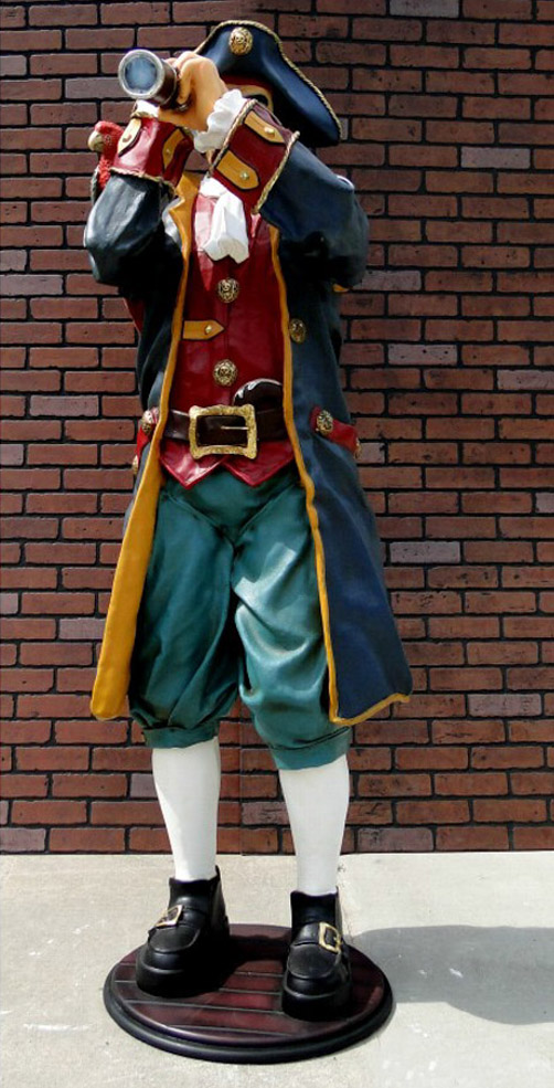 6' Life Size Pirate Caribbean Statue Captain w Telescope Paruche French