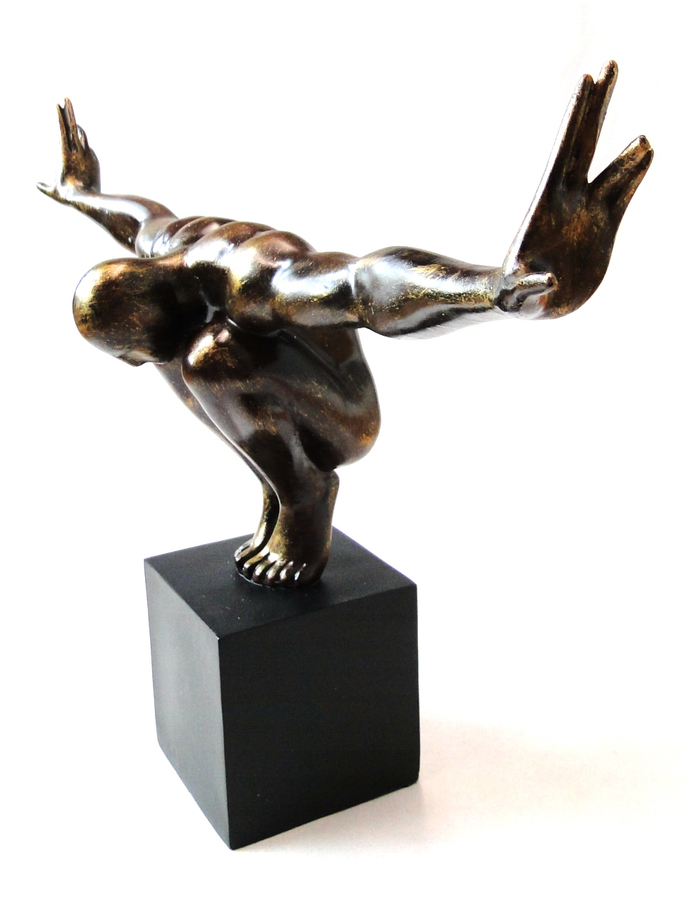 Human Form Statue Art in Faux Bronze Statue Sculpture on Black Base