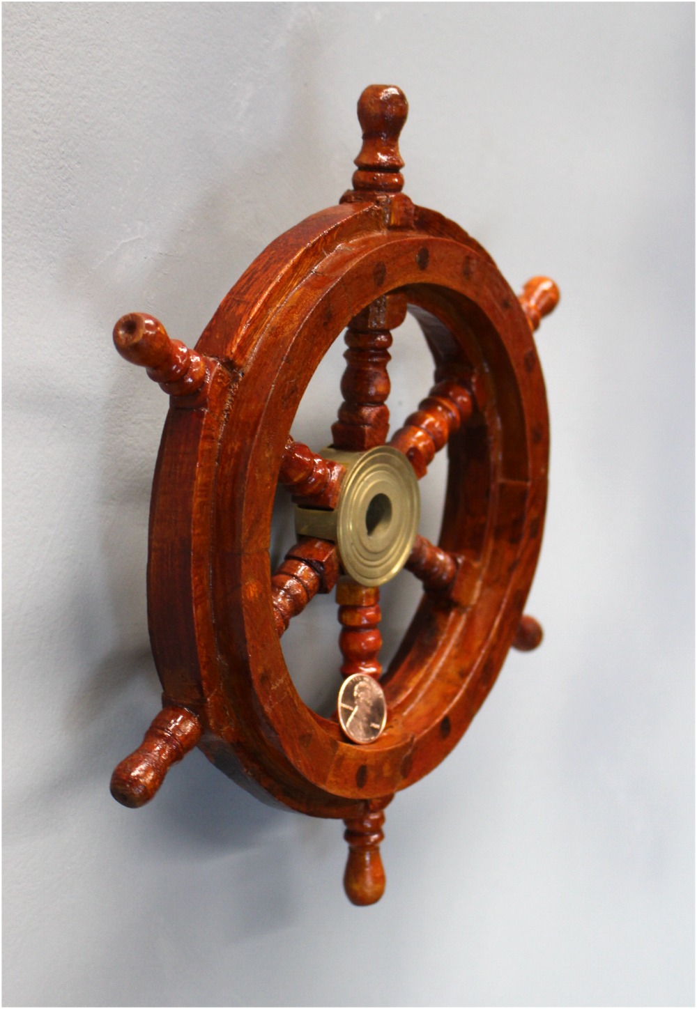 9" Ship's Steering Wheel Wood Antique Style Teak Brass Nautical Home