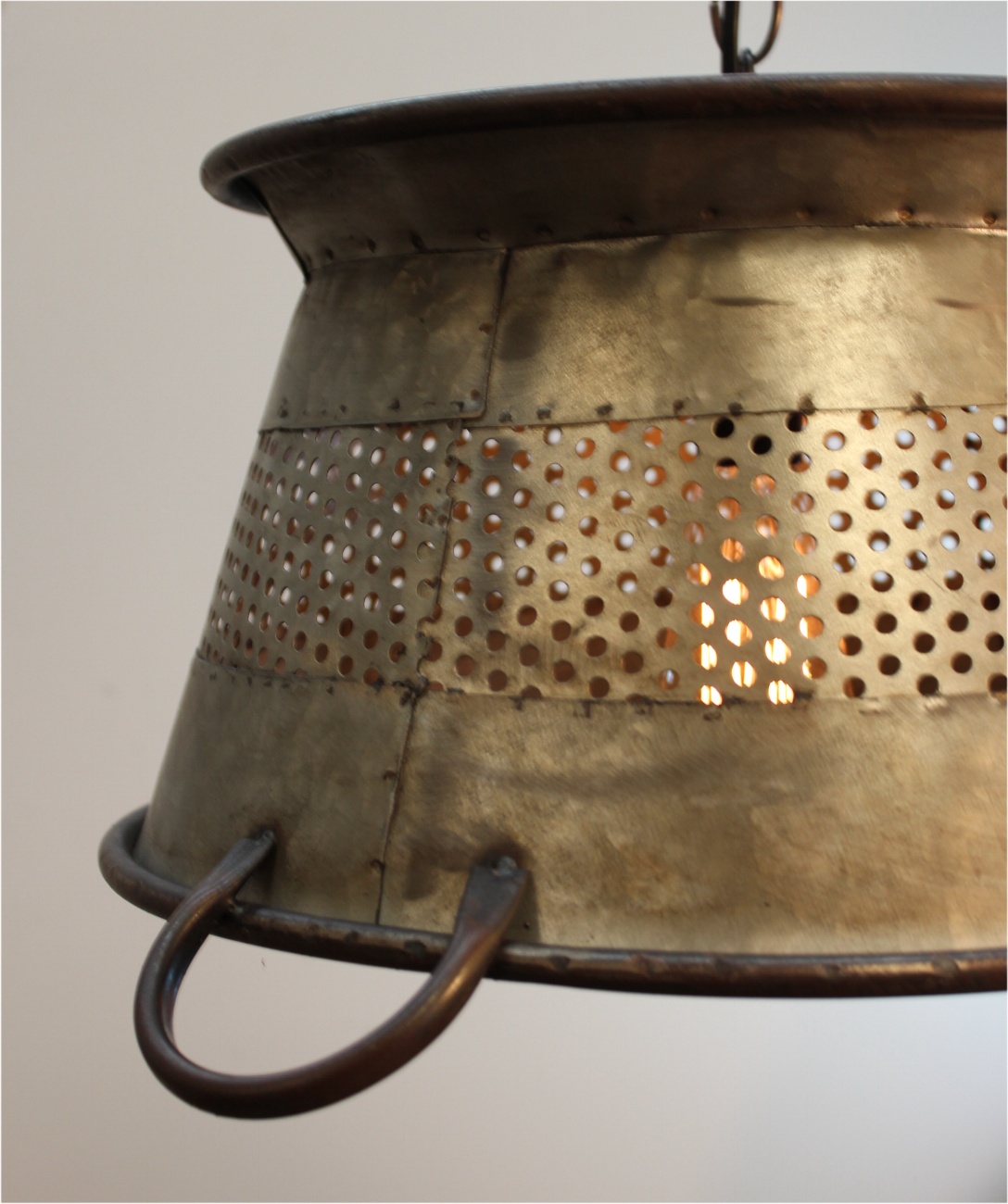 Galvanized Tin Colander Pendant Light Big 19" Diameter Antique Style 2