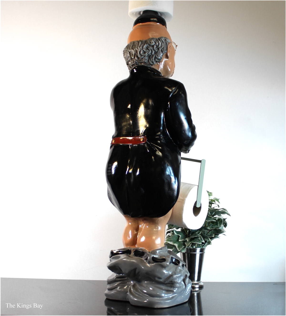 Man with Pants Down Toilet Paper Holder Statue & Plunger on Head