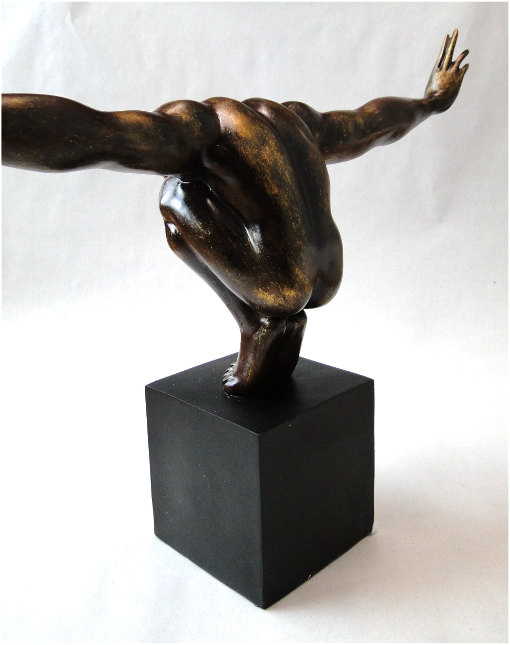Human Form Statue Art in Faux Bronze Statue Sculpture on Black Base