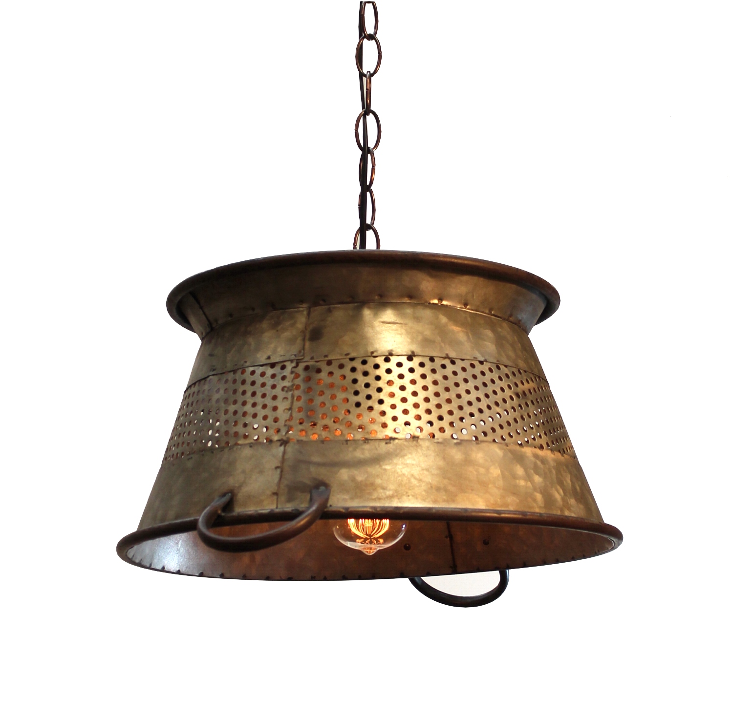 Galvanized Tin Colander Pendant Light 16" Diameter Antique Style 1