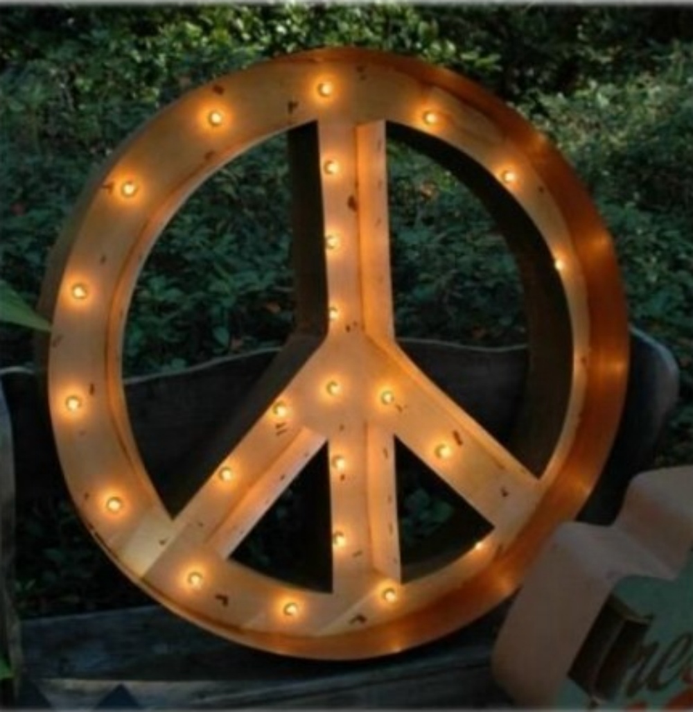 Tin Metal PEACE SIGN Light Antique Replica Wall Art 36" Diameter Big 1