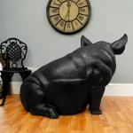 large lifesize aluminum pig statue in black or gold