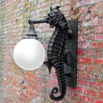 nautical style sea horse wall sconce for outdoor use
