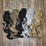 pair of wall mounted royal lion crest sculptures
