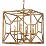 23 Inch Chandelier Gold Metal Cube
