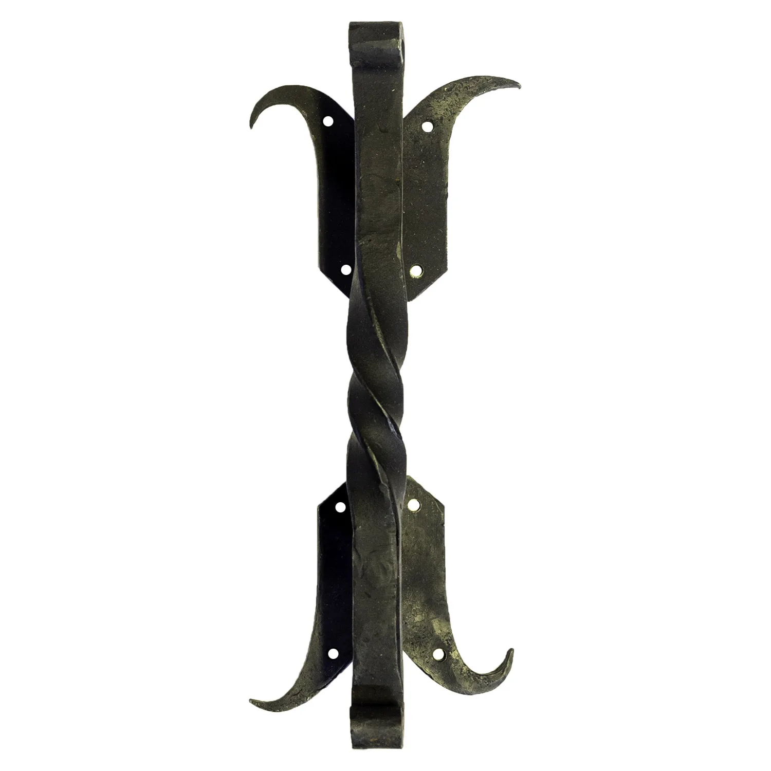 Twisted Door Handle in Wrought Iron 9.5 Inch with Curled Ends and Flared Ends
