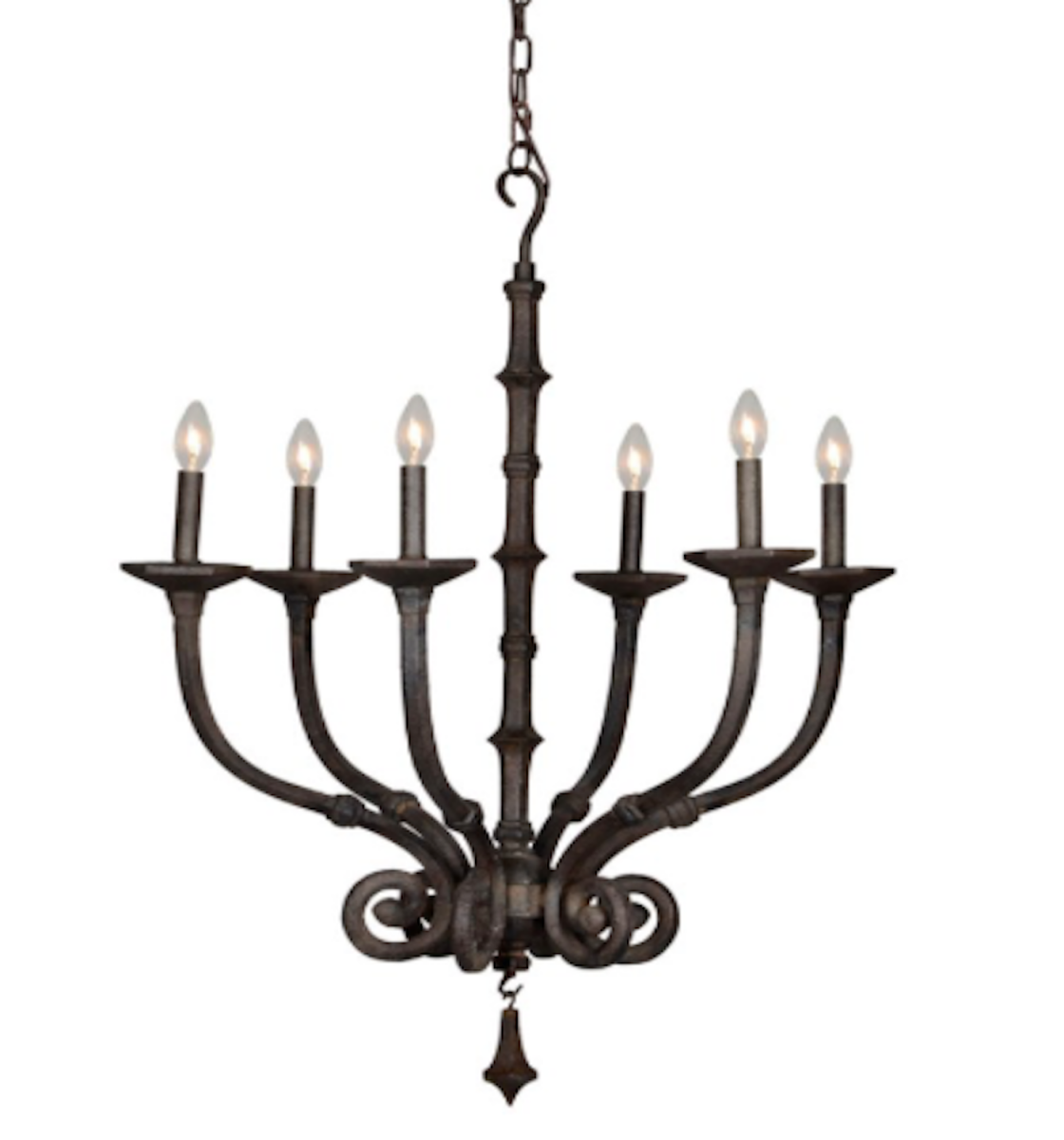 Black Wrought Iron 6 Arm Candle Chandelier BC USA Made Farmhouse Indoor Outdoor 
