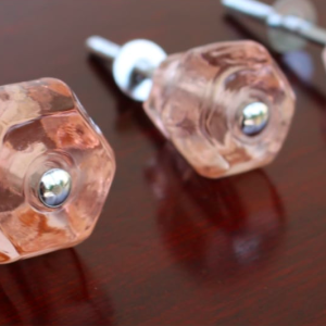 PINK Glass Cabinet Knobs 1.25 Inch Pulls Dresser Drawer Hardware
