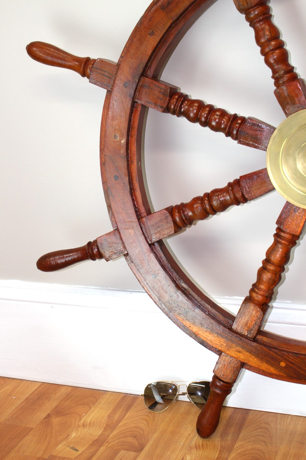 36 Inch Big Ship Steering Wheel Wooden Antique Teak Brass Nautical Pirate Ship's 