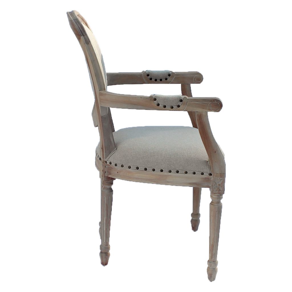 Country Dining Room Chairs Two Arm -Four Side - Aged White Wash Fabric ...