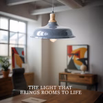 gray pendant lamp metal and wood dock light with white interior