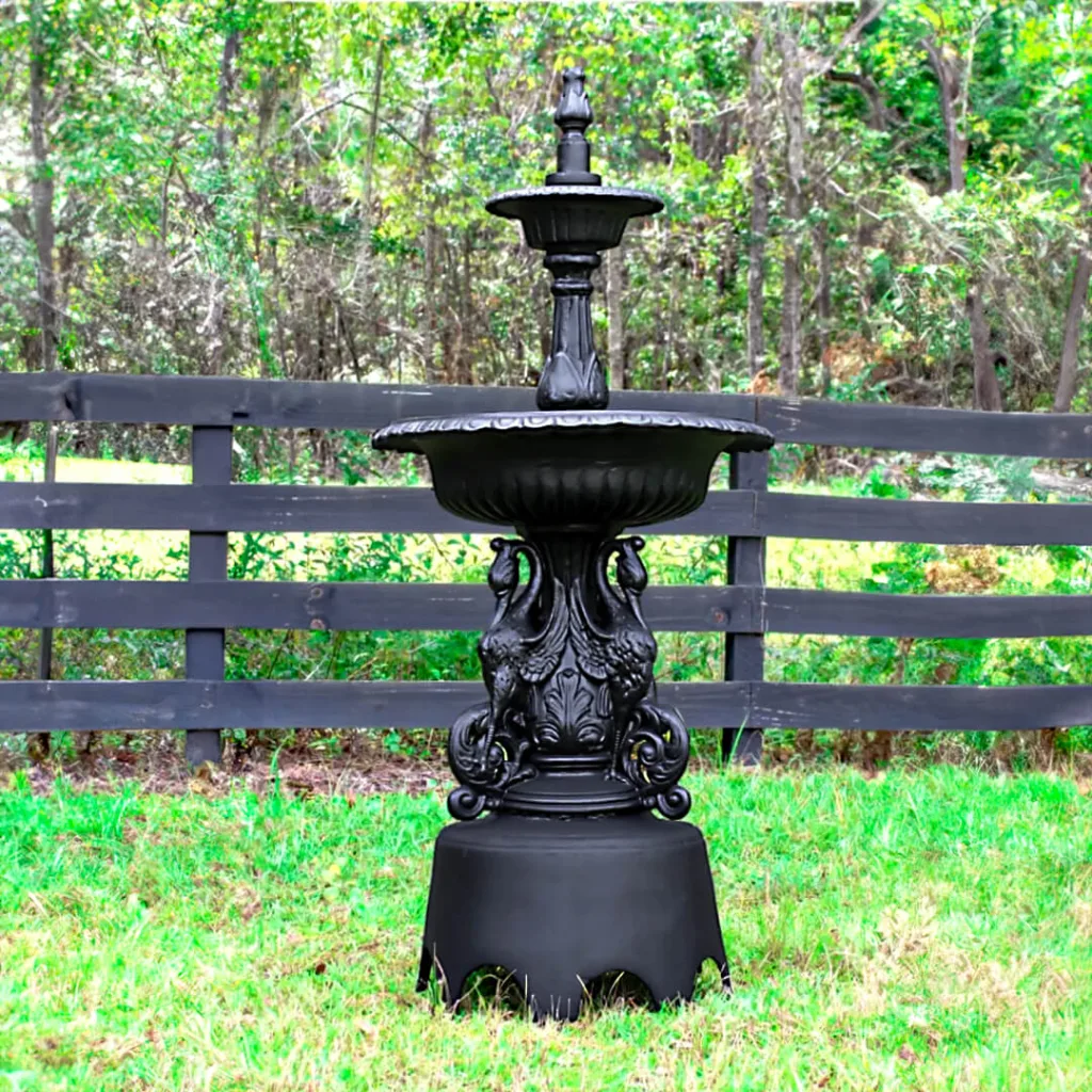 outdoor water garden big fountain with swans two tiers black or bronze finish