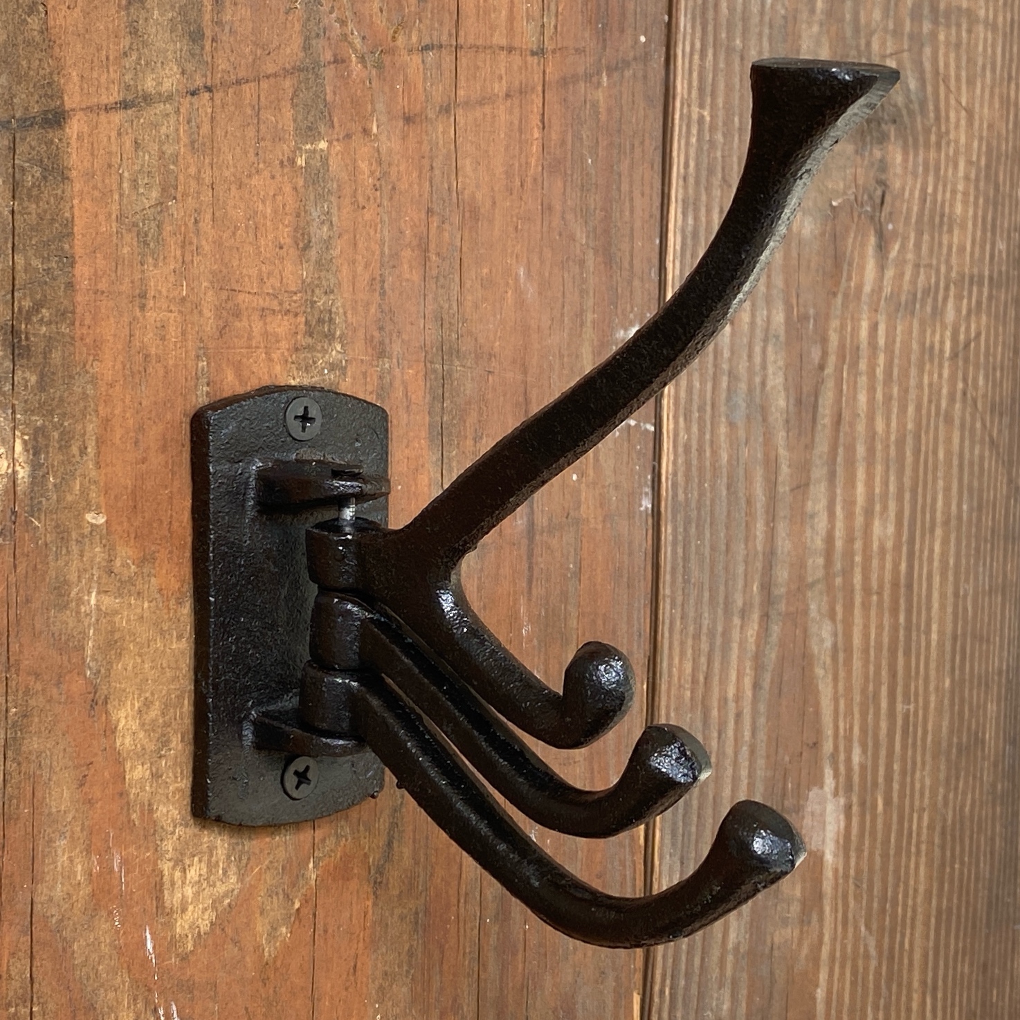 01658 Cast Iron Vintage Victorian 3-Swing Arms Wall Hooks THREE 