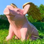 adorable pig with gold wings statue in non rust aluminum when pigs fly