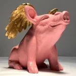 adorable pig with gold wings statue in non rust aluminum when pigs fly