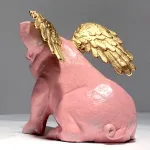 adorable pig with gold wings statue in non rust aluminum when pigs fly