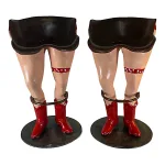pair of cow girl bar stools with red polka dot bikini