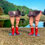 pair of cow girl bar stools with red polka dot bikini