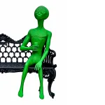 sitting alien statue drinking aluminum glow in dark