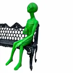 sitting alien statue drinking aluminum glow in dark