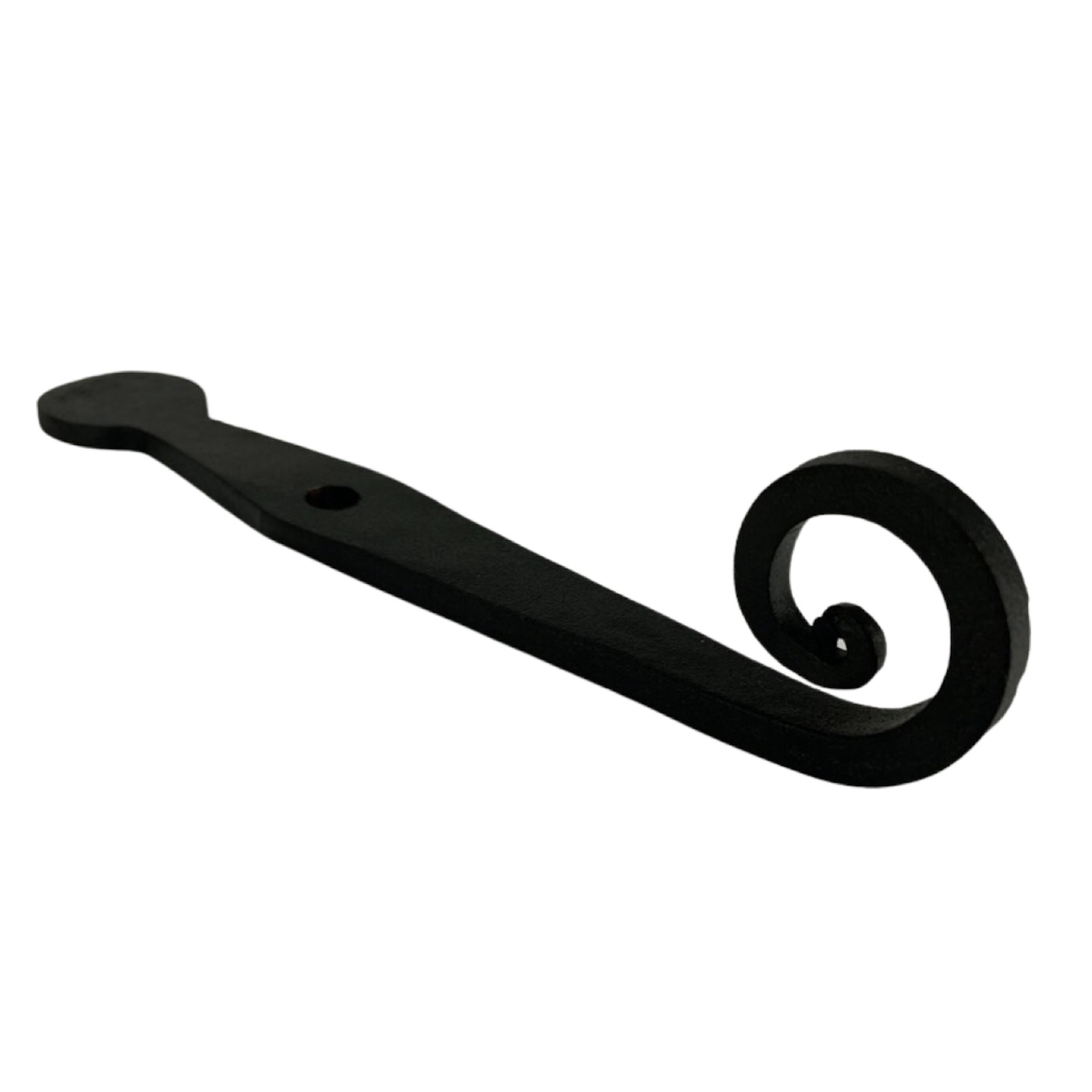 Black Pair of Wrought Iron Rat Tail Shutter Dogs The Kings Bay