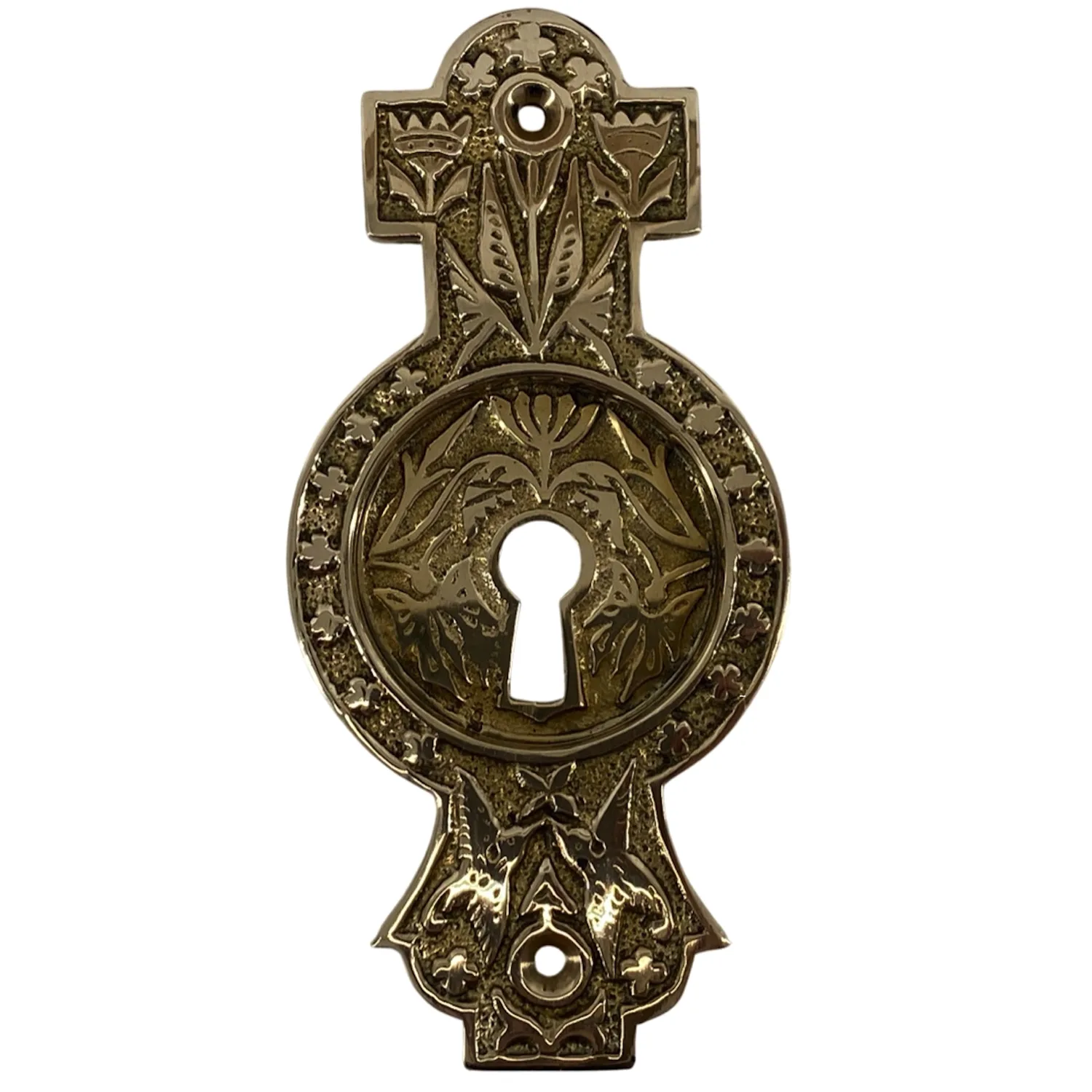 hummingbird motif pocket door lock set in solid brass
