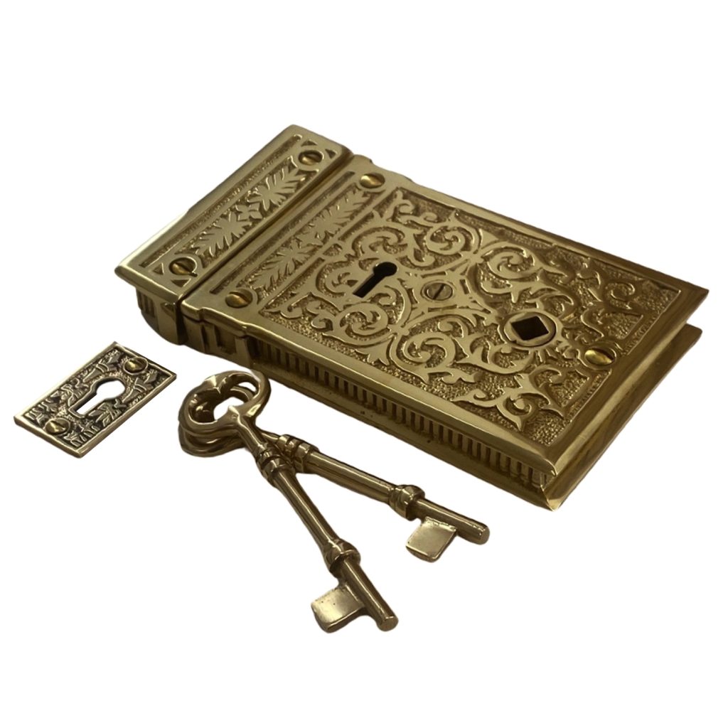 Rectangular Solid Brass Ornate Rim Lock Victorian Style | The Kings Bay