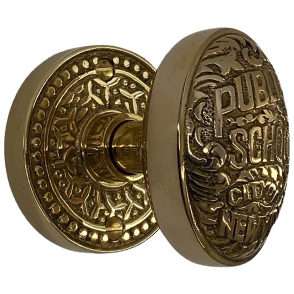 rice round rosette dummy set in polished brass with new york door knobs