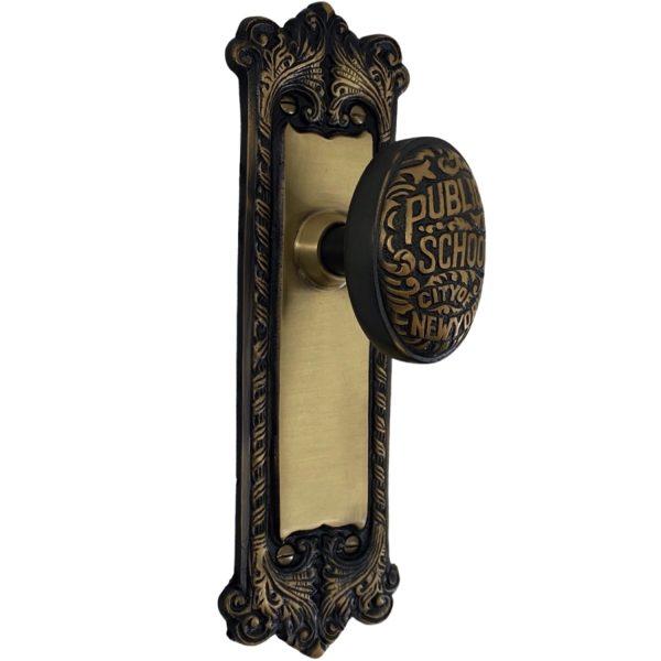 the classic passage set in highlighted bronze with new york door knobs