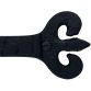 decorative 12 inch strap hinges in black cast iron with curled end tips pair