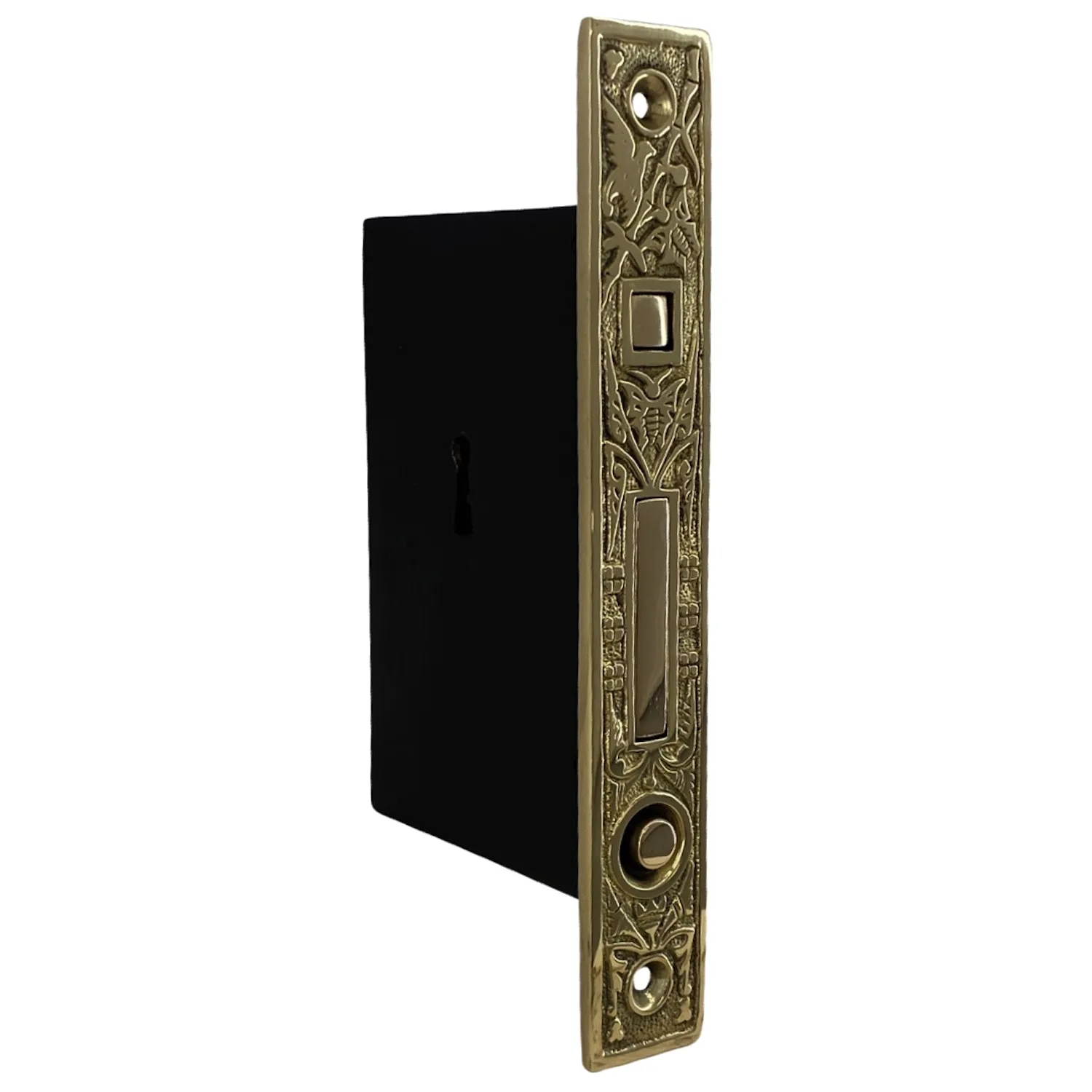 hummingbird motif pocket door lock set in solid brass