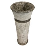 cone shaped pedestal sink with dark grey granite marble