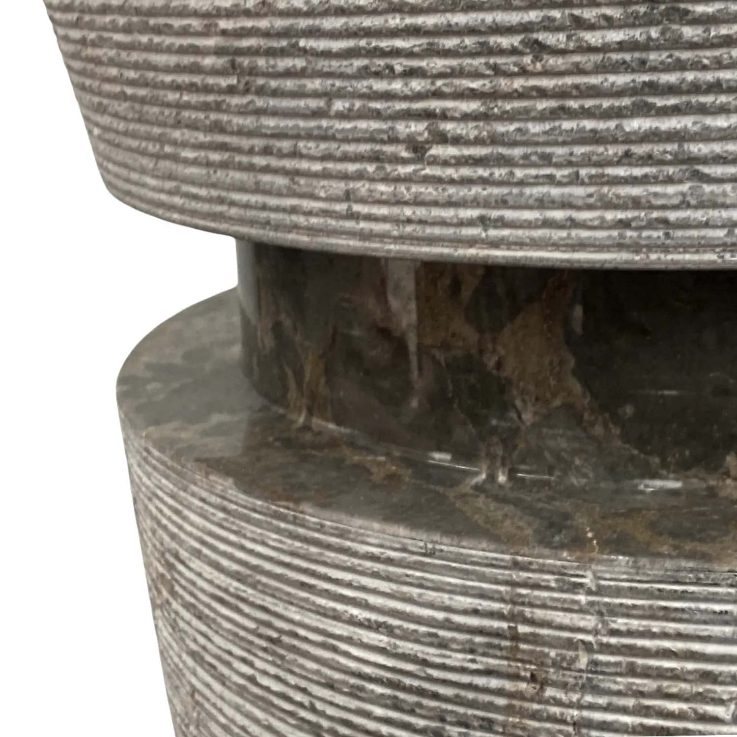 cone shaped pedestal sink with dark grey granite marble