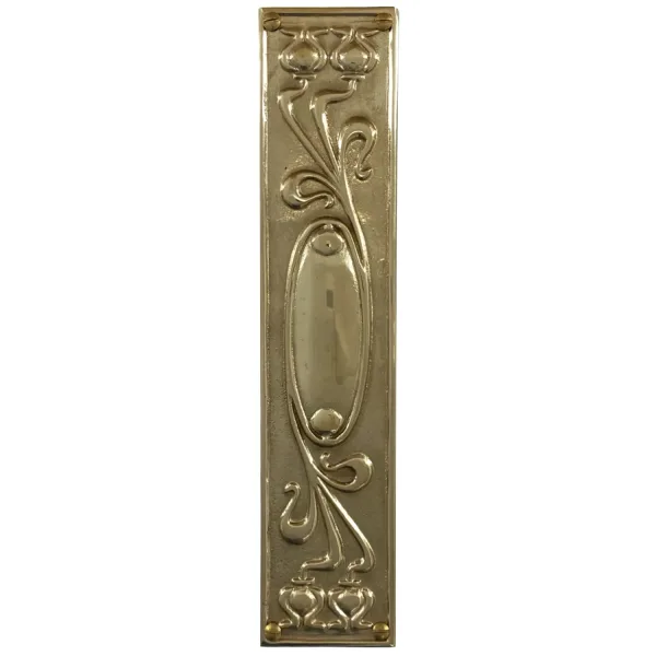 Art Nouveau Brass Push Plate with Whiplash Lilies Tulip Design - Choose
