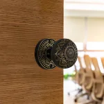 rice round rosette passage set in highlighted bronze select door knobs