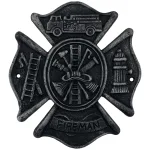 fireman maltese cross crest wall plaque sign cast iron antique replica