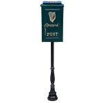 irish harp ireland post box mail slot green cast iron – wall mounted or standing
