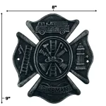 fireman maltese cross crest wall plaque sign cast iron antique replica