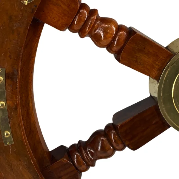 nautical maritime wooden ship's wheel with brass anchor accents 24 inches