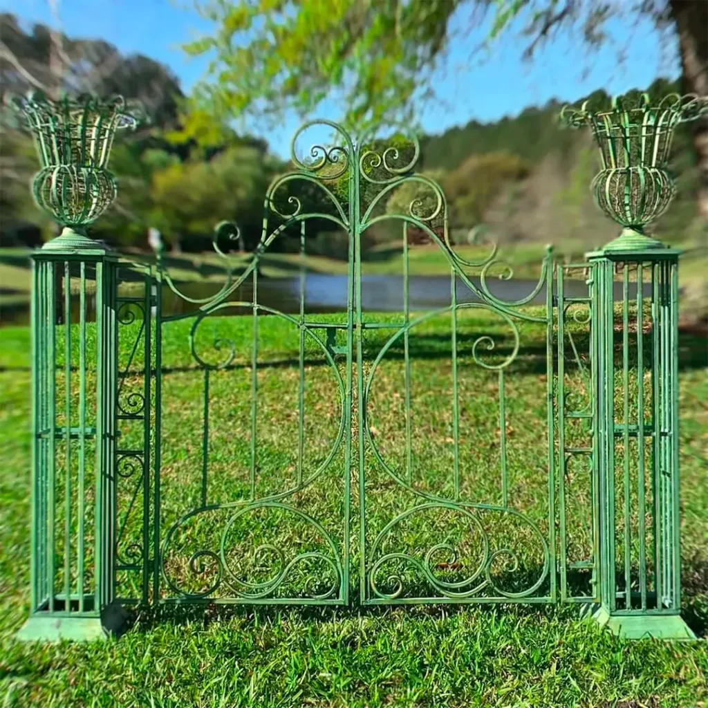 garden gate with aged green painted finish 6