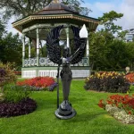 angel of freedom with sword bronze painted statue religious pole light 72" tall