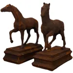 pair cast iron equestrian horse bookends old finish