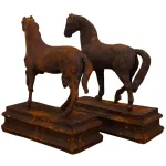 pair cast iron equestrian horse bookends old finish