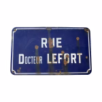 large antique french street sign plaque blue enamel rue docteur lefort 20"