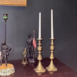 antique brass push up pair of canldesticks circa 1840